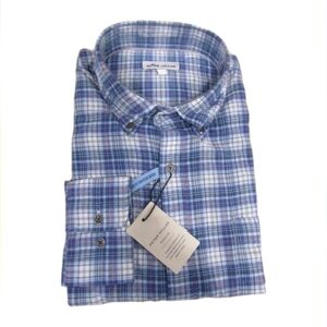 Peter Millar Blue and White Plaid Men's Shirt